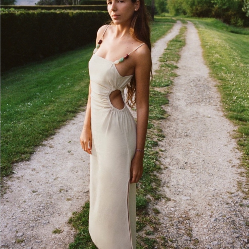 Zara linen blend stone dress